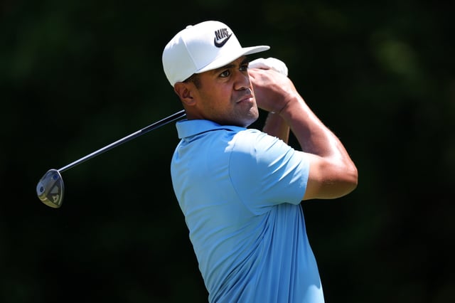 Tony Finau of the United States plays his shot from the 14th tee during the first round of the Travelers Championship 2025 at TPC River Highlands on June 19, 2025 in Cromwell, Connecticut.