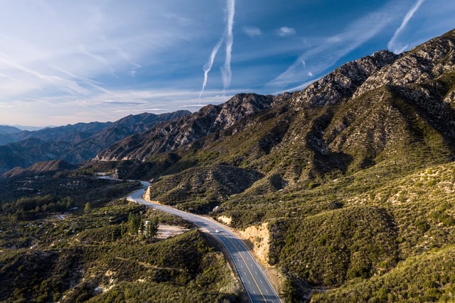 An aerial view of Angeles Crest Highway in Los Angles.
