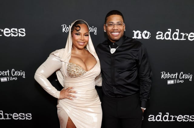 (L-R) Ashanti and Nelly attend the No Address Los Angeles premiere at DGA Theater Complex on February 18, 2025 in Los Angeles, California.  (Photo by Phillip Faraone/Getty Images for NO ADDRESS MOVIE)