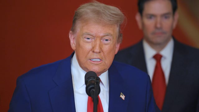 TOPSHOT – US President Donald Trump addresses the nation, alongside US Secretary of State Marco Rubio (R) from the White House in Washington, DC on June 21, 2025, following the announcement that the US bombed nuclear sites in Iran. President Donald Trump said June 21, 2025 the US military has carried out a “very successful attack” on three Iranian nuclear sites, including the underground uranium enrichment facility at Fordo. “We have completed our very successful attack on the three Nuclear sites in Iran, including Fordow, Natanz, and Esfahan,” Trump said in a post on his Truth Social platform. (Photo by Carlos Barria / POOL / AFP) (Photo by CARLOS BARRIA/POOL/AFP via Getty Images)