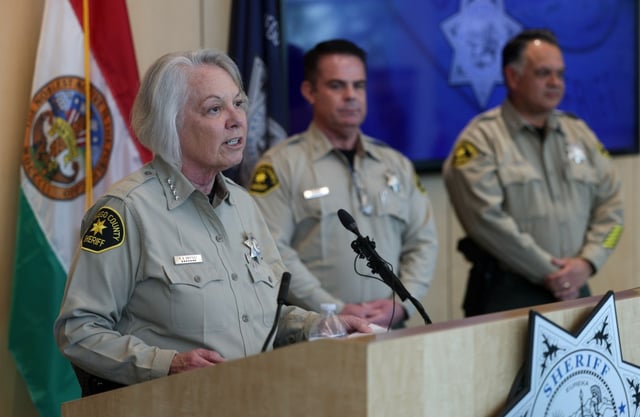 San Diego County Sheriff Kelly Martinez speaks during a State of the Sheriff’s Office press conference at the San Diego Sheriff’s Technology and Information Center in San Diego on Friday, Feb. 07, 2025. (Hayne Palmour IV / For The San Diego Union-Tribune)