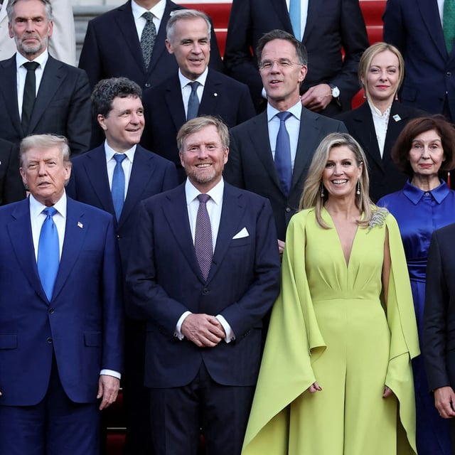NATO leaders pose for a picture ahead of a dinner on the sidelines of a NATO Summit at Huis ten Bosch Palace in The Hague, Netherlands on Tuesday. Carney says he believes NATO countries will give each other 10 years to hit a new spending target.
