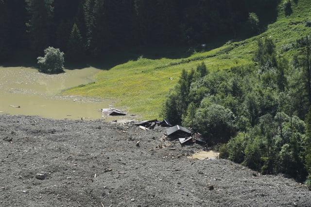 The aftermath of the Birch Glacier collapse is visible in Blatten, Switzerland, June 11, 2025. (AP Photo/Matthias Schrader)