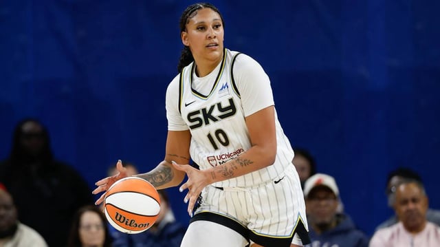 May 6, 2025; Chicago, IL, USA; Chicago Sky center Kamilla Cardoso (10) during the first half of a WNBA pre-season game at Wintrust Arena. Mandatory Credit: Kamil Krzaczynski-Imagn Images