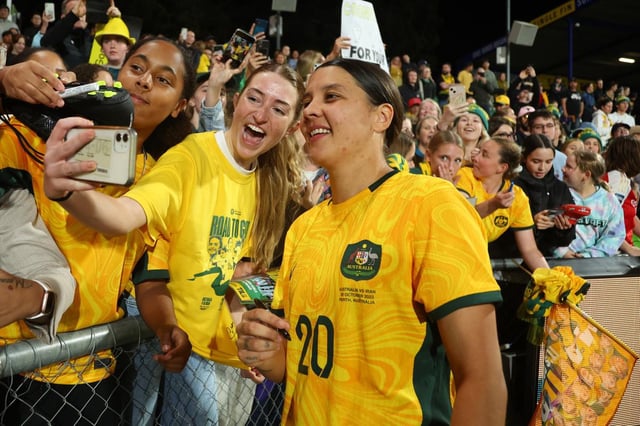 Sam Kerr will be signing autographs before the Matildas’ opening game in Perth. 