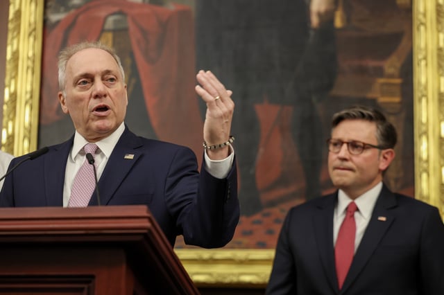 House Majority Leader Steve Scalise speaks during his weekly press conference at the Capitol on June 24, 2025, in Washington, D.C. (Photo by Tasos Katopodis/Getty Images)