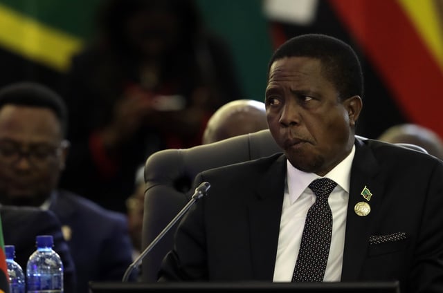 FILE - Zambian President Edgar Lungu attends the Southern African Development Community's leaders' conference in Pretoria, South Africa, Saturday, Aug. 19, 2017. (AP Photo/Themba Hadebe, file)