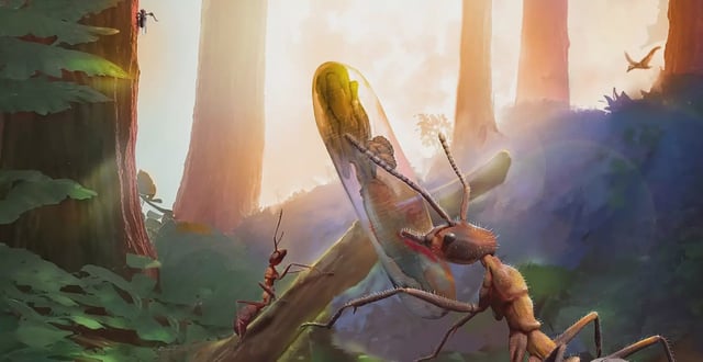 A Cretaceous ant discards a pupa infected with fungi. © Dinghua Yang