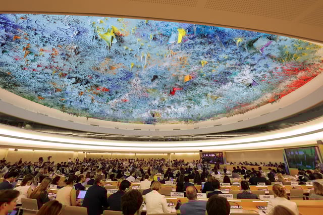 Delegates watch during a special session of the Human Rights Council at the United Nations in Geneva, Switzerland, June 20, 2025. REUTERS/Denis Balibouse/File Photo RC2D6FAZACRL