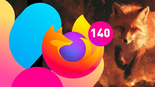 Firefox-Logo mit der Zahl 140, im Hintergrund ein KI-generierter Feuerfuchs