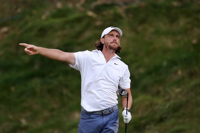 CROMWELL, CONNECTICUT - JUNE 22: Tommy Fleetwood of England reacts to his shot from the 14th tee during the final round of the Travelers Championship 2025 at TPC River Highlands on June 22, 2025 in Cromwell, Connecticut. (Photo by Andrew Redington/Getty Images)