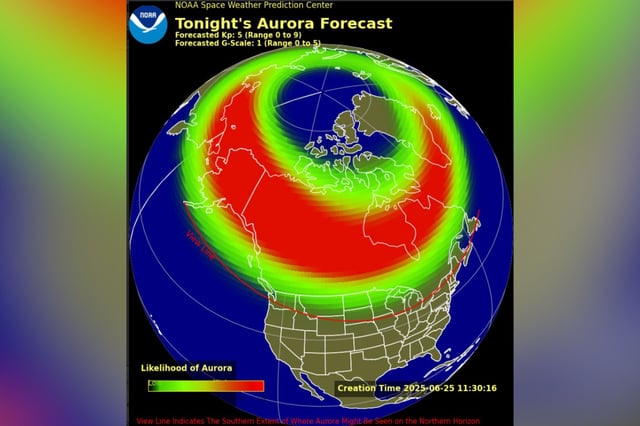 The Space Weather Prediction Center&#39;s viewline forecast for Wednesday night.