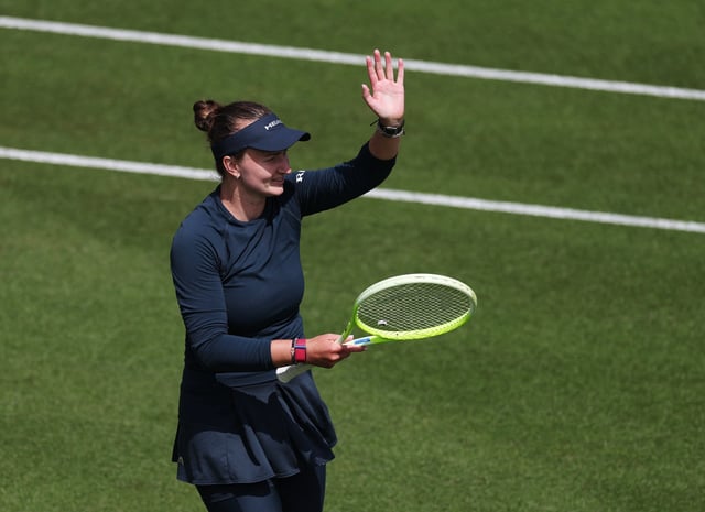 Tennis - Eastbourne Open - Devonshire Park Lawn Tennis Club, Eastbourne, Britain - June 24, 2025 Czech Republic's Barbora Krejcikova celebrates winning her round of 32 match against Britain's Harriet Dart Action Images via Reuters/Paul Childs