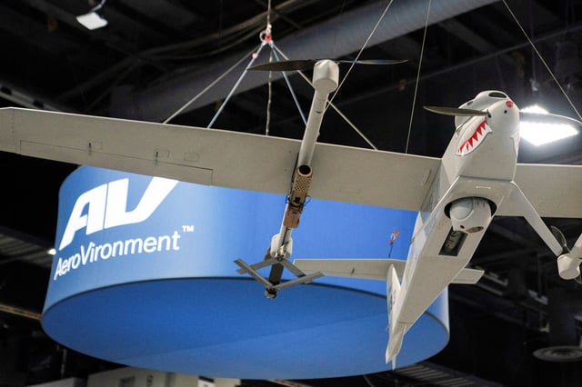 AeroVironment signage is seen during the Association of the United States Army annual meeting and exposition at the Walter E. Washington Convention Center in Washington, U.S., October 14, 2024. REUTERS/Nathan Howard/ File Photo