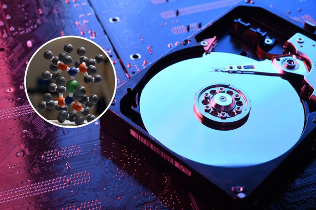 Hard drive with the magnetic molecule, inset
