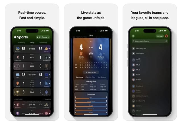 Download the Apple Sports app from the App Store to follow all your favorite teams.