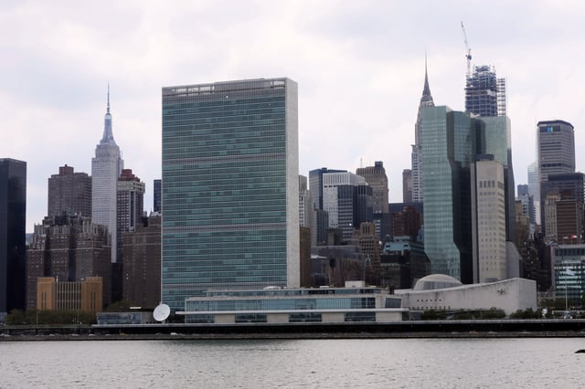 The United Nations complex and Empire State Building, left, as seen from the Long Island City neighborhood of the Queens borough of New York, Aug. 22, 2019. (AP Photo/Richard Drew, File)