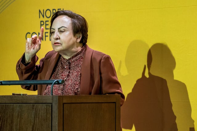 Lawyer and human rights activist Shirin Ebadi from Iran, participates in the conference "Human Rights Heroes" at the National Museum, which is part of the Nobel Peace Center's international peace conference, in Oslo, Norway August 31, 2023. NTB/Fredrik Varfjell/via REUTERS/File photo