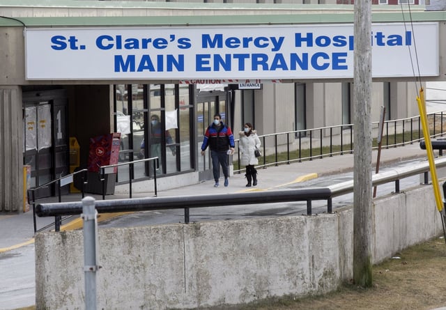 The main entrance to St. Clare's Mercy Hospital is shown in St. John's on Tuesday, Jan. 11, 2022.  The CANADIAN PRESS/Paul Daly