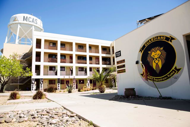 This March 28, 2019 photo released by the US Marine Corps shows the Marine Corps Air Station Squadron barracks at the Marine Corps Air Station (MCAS) in Yuma, Arizona.