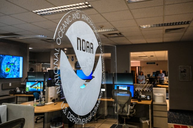 The National Oceanic and Atmospheric Administration's (NOAA) office during a news conference at the National Hurricane Center in Miami on May 30, 2025. 