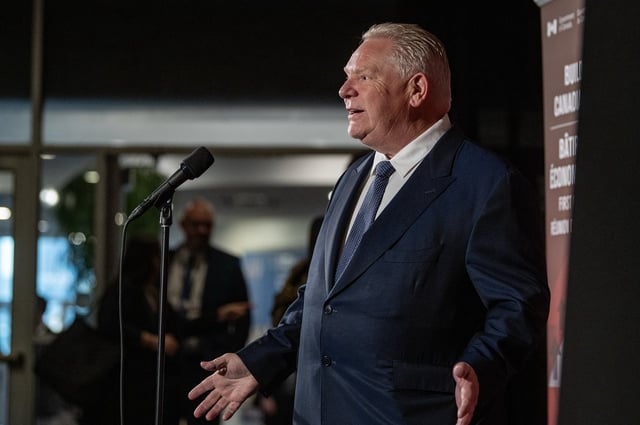 Premier of Ontario Doug Ford speaks to media prior the First Minister’s Meeting in Saskatoon on Monday, June 2, 2025. THE CANADIAN PRESS/Liam Richards