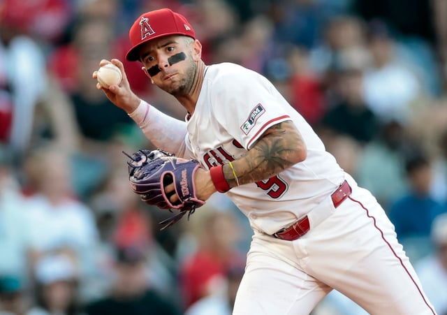 Angels shortstop Zach Neto makes the throw to first base against the Boston Red Sox in the second inning Tuesday, June 24, 2025, at Angel Stadium. (Photo by Ronald Martinez/Getty Images)