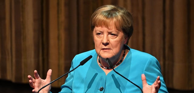Angela Merkel (CDU), Bundeskanzlerin a.D., spricht bei der „Media Control Book Night“ in Baden-Baden