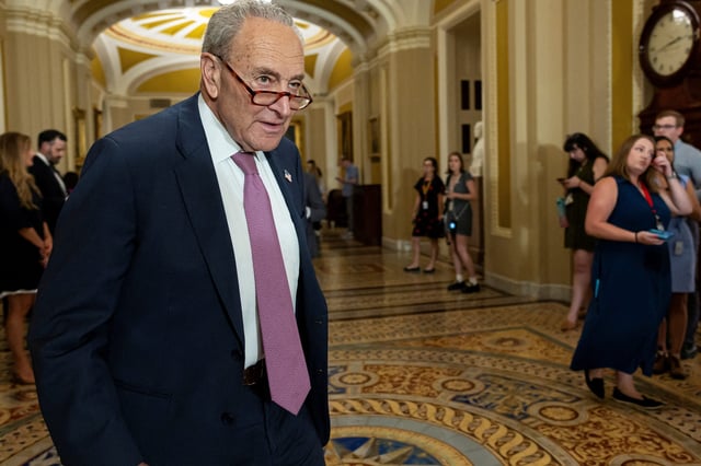 U.S. Senate Minority Leader Chuck Schumer (D-NY) walks toward press conference following a weekly policy luncheon on Capitol Hill in Washington, D.C., U.S., June 24, 2025. REUTERS/Kevin Mohatt