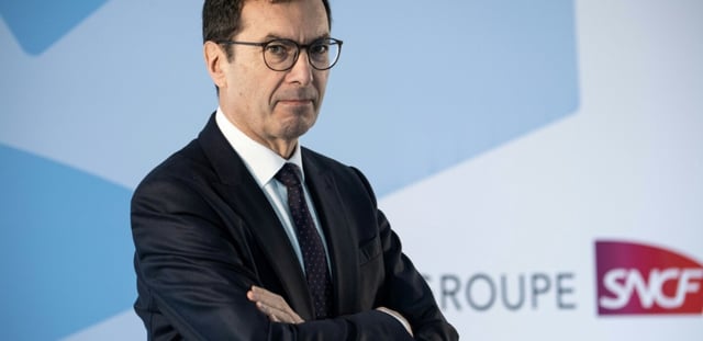 Le PDG de la SNCF Jean-Pierre Farandou, le 23 février 2023 à La Plaine-Saint-Eenis, en Seine-Saint-Denis