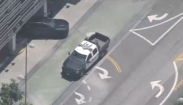 A police truck at Santa Monica Place June 25, 2025.