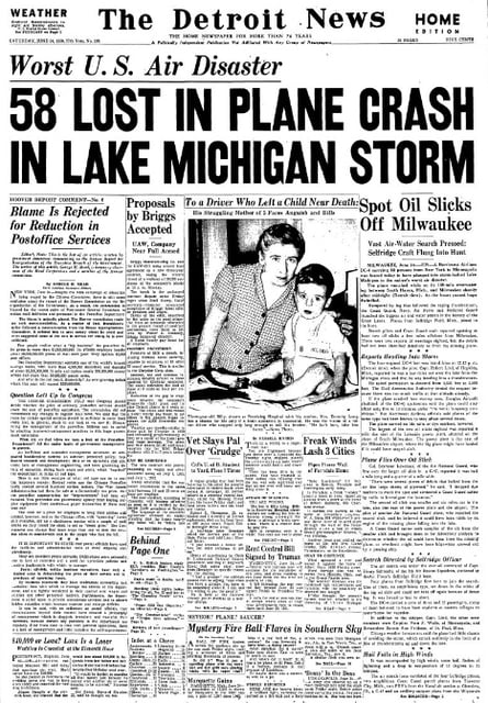 The crash of Northwest Orient Flight 2501 claimed 58 lives in the early morning hours of June 24, 1950. (File/The Detroit News/TNS)