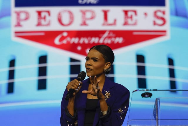 Candace Amber Owens Farmer, US conservative political commentator, speaks on stage during &#34;Turning Point&#39;s The Peoples Convention&#34; on June 14, 2024 at Huntington Place in Detroit, Michigan. (Photo by JEFF KOWALSKY/AFP via Getty Images)