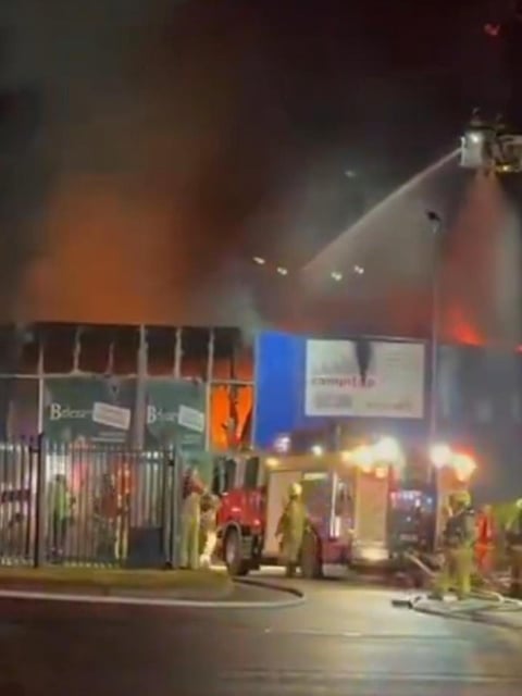 Emergency services pictured on scene at a school uniform factory in Hallam. Madelaine Burke via X
