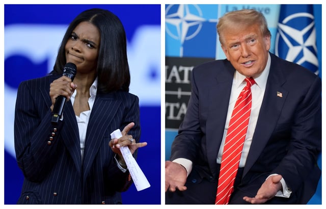 ORLANDO, FLORIDA - FEBRUARY 25: Candace Owens speaks during the Conservative Political Action Conference (CPAC) at The Rosen Shingle Creek on February 25, 2022 in Orlando, Florida. CPAC, which began in 1974, is an annual political conference attended by conservative activists and elected officials. (Photo by Joe Raedle/Getty Images), U.S. President Donald Trump speaks to media at the start of the second day of the 2025 NATO Summit on June 25, 2025 in The Hague, Netherlands. Among other matters, members are to approve a new defense investment plan that raises the target for defense spending to 5% of GDP. (Photo by Andrew Harnik/Getty Images)