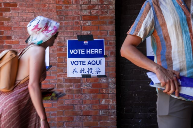 People arrive to vote in the Brooklyn borough of New York City, on June 24, 2025.