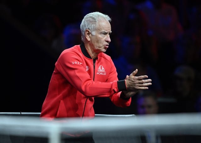 Tennis - Laver Cup - Uber Arena, Berlin, Germany - September 20, 2024  Team World captain John McEnroe reacts during Team World's Thanasi Kokkinakis match against Team Europe's Stefanos Tsitsipas REUTERS/Annegret Hilse