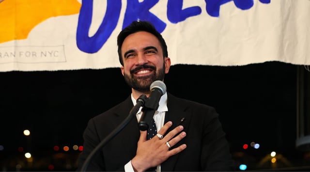 New York State Assemblyman Zohran Mamdani addresses his supporters at a Democratic primary election night watch party in New York City. (Michael M. Santiago via Getty Images)