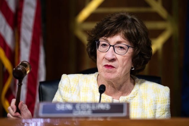 Susan Collins gavels in the Senate Appropriations Committee hearing in on Wednesday.