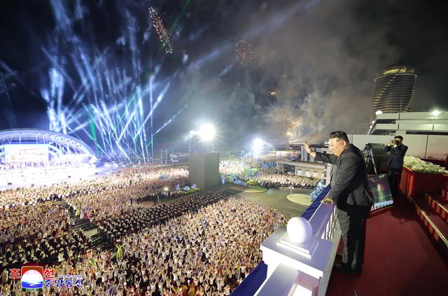 North Korean leader Kim Jong Un waves during a ceremony to celebrate the completion of the Wonsan Kalma Coastal Tourist Zone, in Wonsan, North Korea, June 24, 2025.  KCNA via REUTERS
