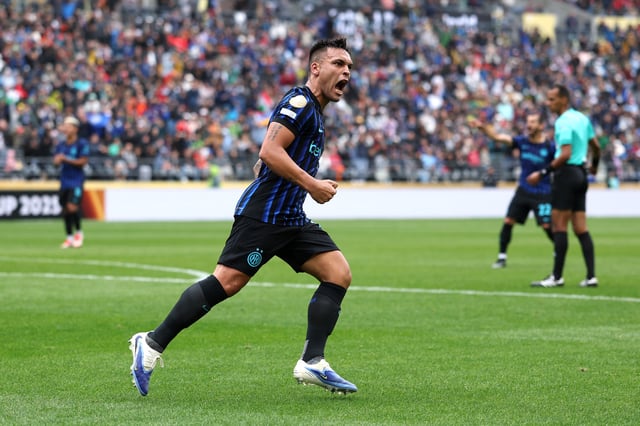 Lautaro Martinez #10 of FC Internazionale Milano celebrates after scoring his team&#39;s first goal during the FIFA Club World Cup 2025 group E match between FC Internazionale Milano and Urawa Red Diamonds at Lumen Field on June 21, 2025, in Seattle, Washington.