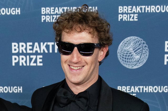 Mark Zuckerberg attends the 2025 Breakthrough Prize Ceremony at Barker Hangar on April 5, 2025, in Santa Monica, Calif.
