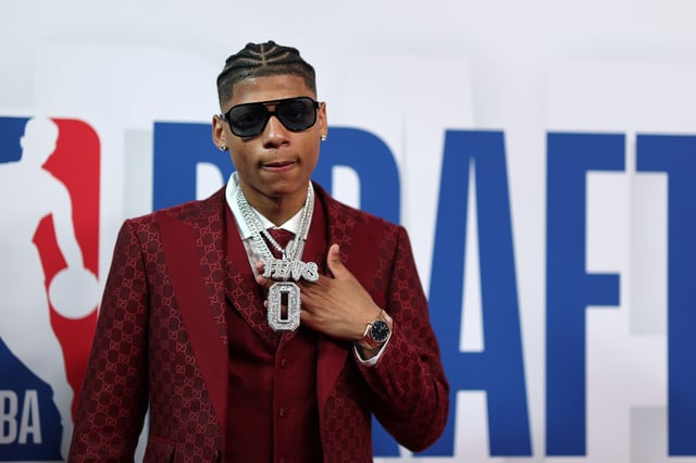 Jeremiah Fears poses on the red carpet prior to the 2025 NBA Draft - Round One at Barclays Center on June 25, 2025 in New York City.