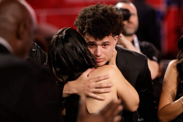 Walter Clayton Jr. reacts after being selected 18th by the Washington Wizards in the first round of the NBA basketball draft, Wednesday, June 25, 2025, in New York. (AP Photo/Adam Hunger)