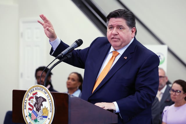 Illinois Gov. J.B. Pritzker speaks to the media on June 25, 2024, in Chicago. 
