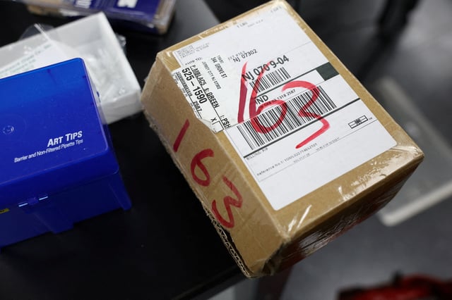 Packaged chemicals that Reuters purchased from Chinese sellers, that can be used to make fentanyl, are seen at the Center for Forensic Science Research and Education in Horsham, Pennsylvania, U.S., April 2, 2024. REUTERS/Shannon Stapleton/File Photo