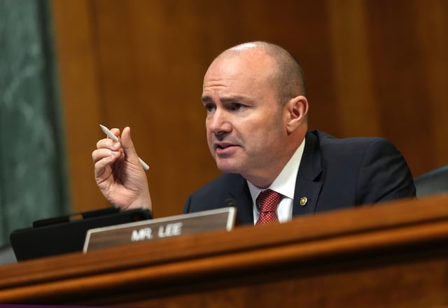 U.S. Sen. Mike Lee (R-UT) in a Senate Judiciary Committee hearing at the Dirksen Senate Office Building on May 13, 2025 in Washington, DC.