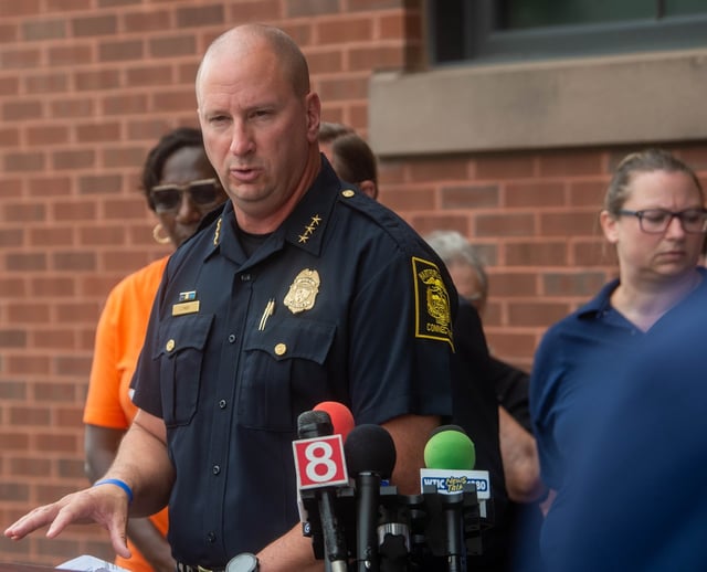 Chief Jason Thody, Hartford Police Department, talks about ghost guns during a press conference Hartford Police Department announced the reintroduction of the Ghost Guns and Untraceable Firearms Act, federal legislation to ban dangerous “ghost” guns on Tuesday, August 8, 2023. (Aaron Flaum/Hartford Courant)