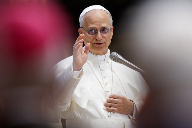 Pope Leo XIV attends a meditation inside St. Peter's Basilica during the Jubilee of Bishops, at the Vatican, June 25, 2025. REUTERS/Remo Casilli/File photo