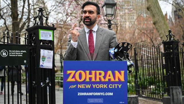 New York City mayoral candidate and Democratic State Representative Zohran Mamdani campaigns in New York City on April 16, 2025. (Photo by ANGELA WEISS / AFP)